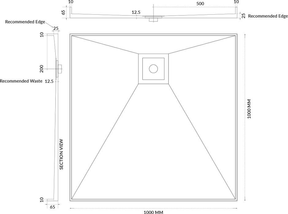 Universal Tile Over Tray - Lipped Rear Waste