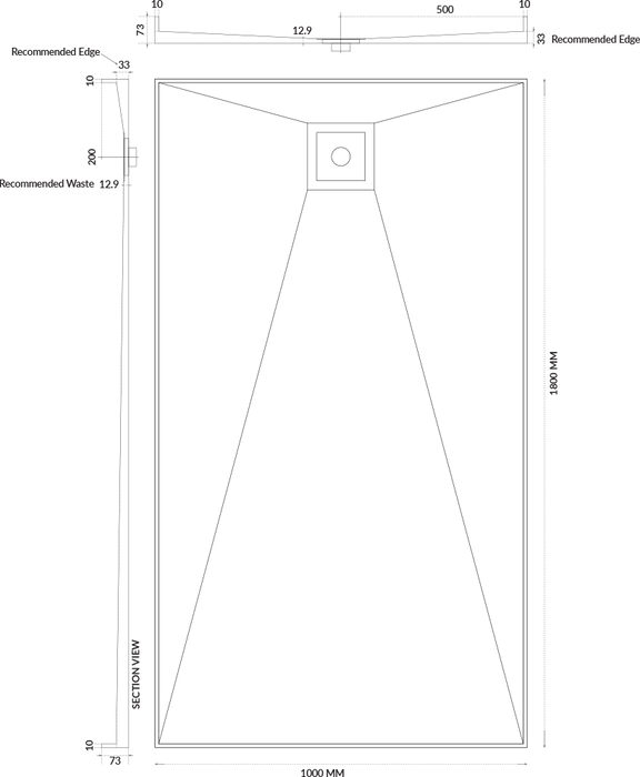 Universal Tile Over Tray - Lipped Rear Waste