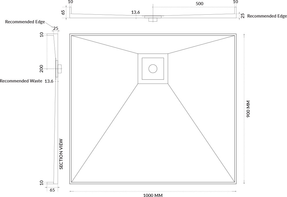 Universal Tile Over Tray - Lipped Rear Waste