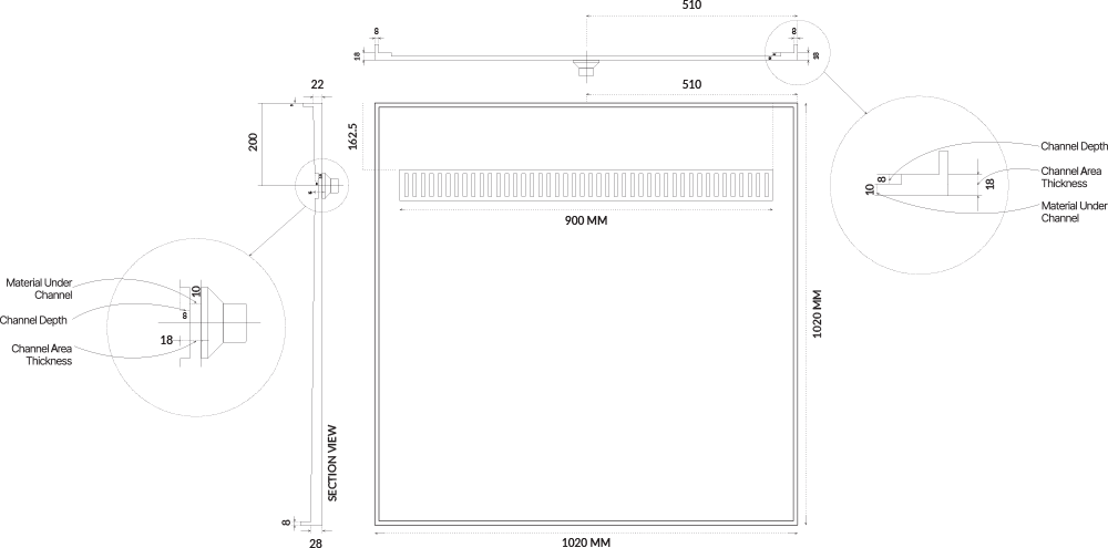 Universal Tile Over Tray - Lipped Channel Grate