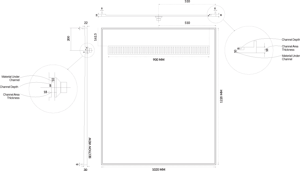 Universal Tile Over Tray - Lipped Channel Grate