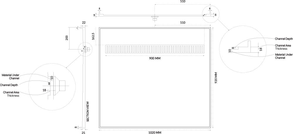 Universal Tile Over Tray - Lipped Channel Grate