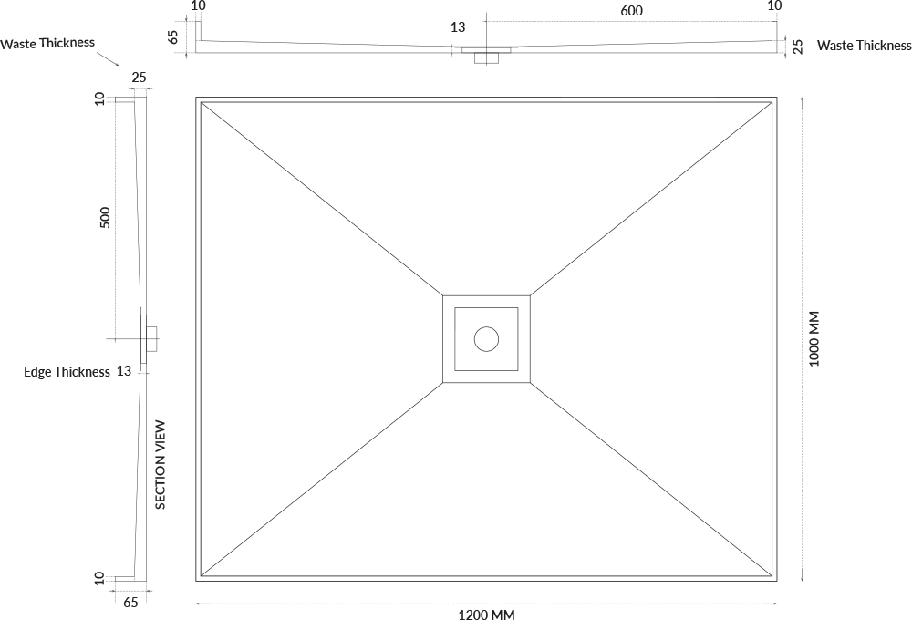 Universal Tile Over Tray - Lipped Centre Waste