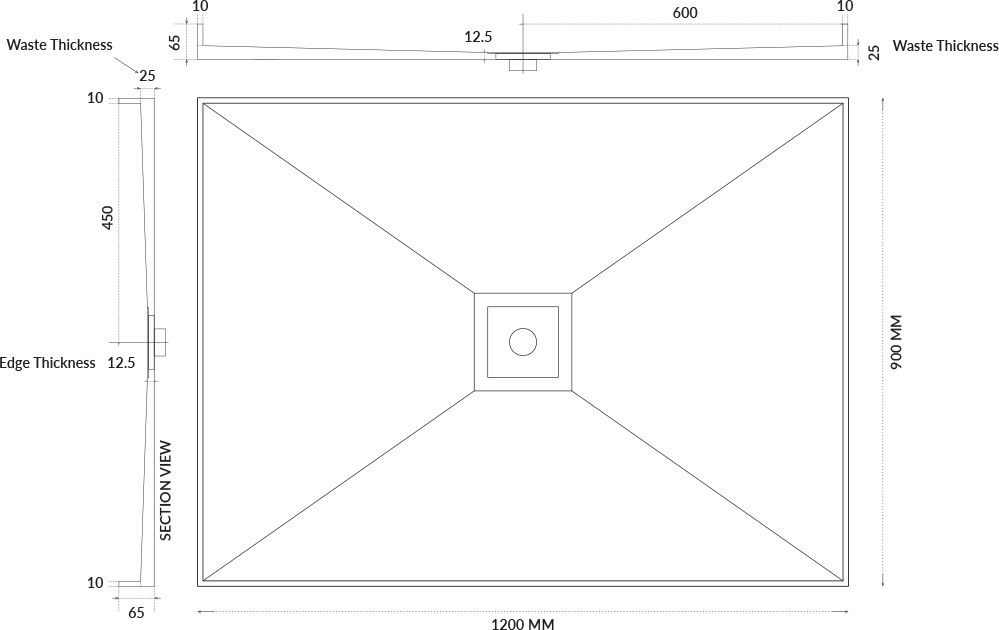 Universal Tile Over Tray - Lipped Centre Waste