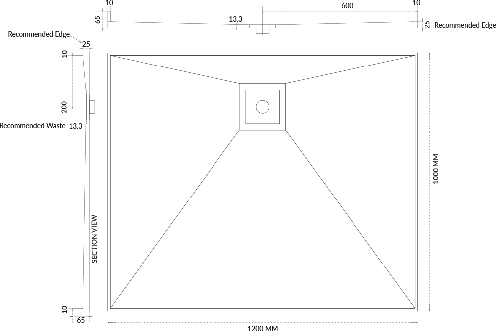 Universal Tile Over Tray - Lipped Rear Waste