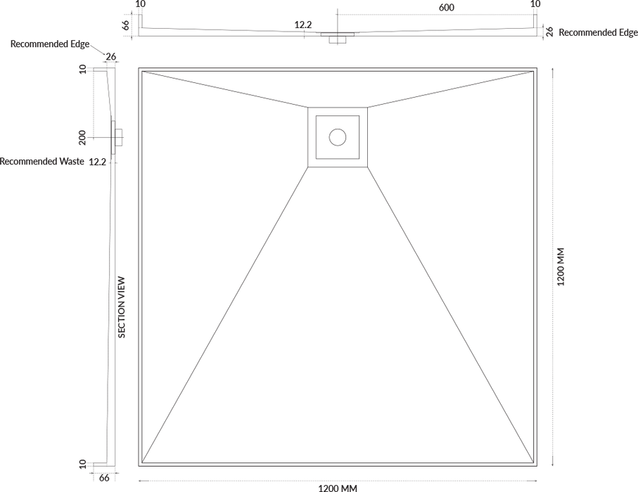 Universal Tile Over Tray - Lipped Rear Waste