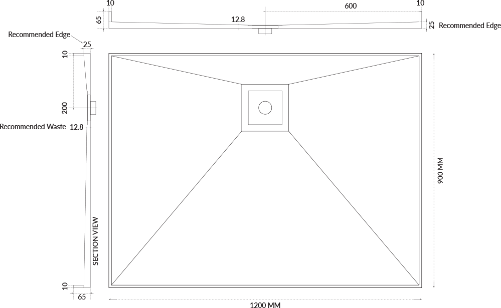 Universal Tile Over Tray - Lipped Rear Waste