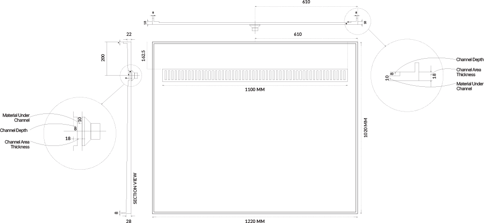 Universal Tile Over Tray - Lipped Channel Grate