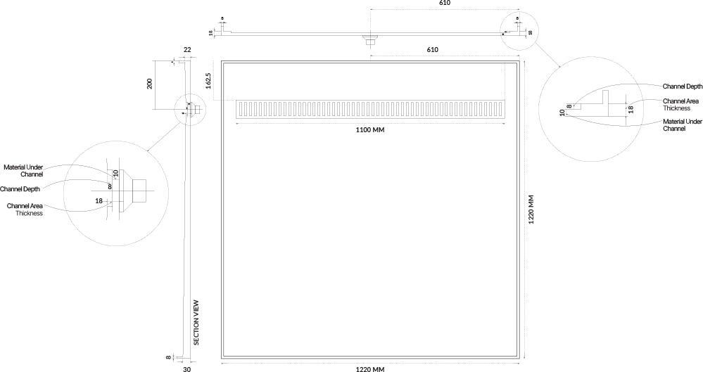 Universal Tile Over Tray - Lipped Channel Grate