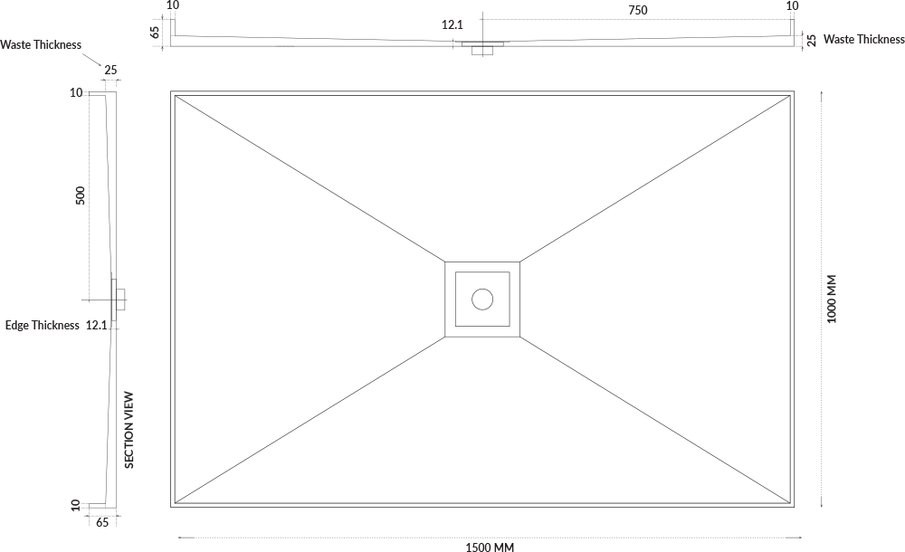Universal Tile Over Tray - Lipped Centre Waste