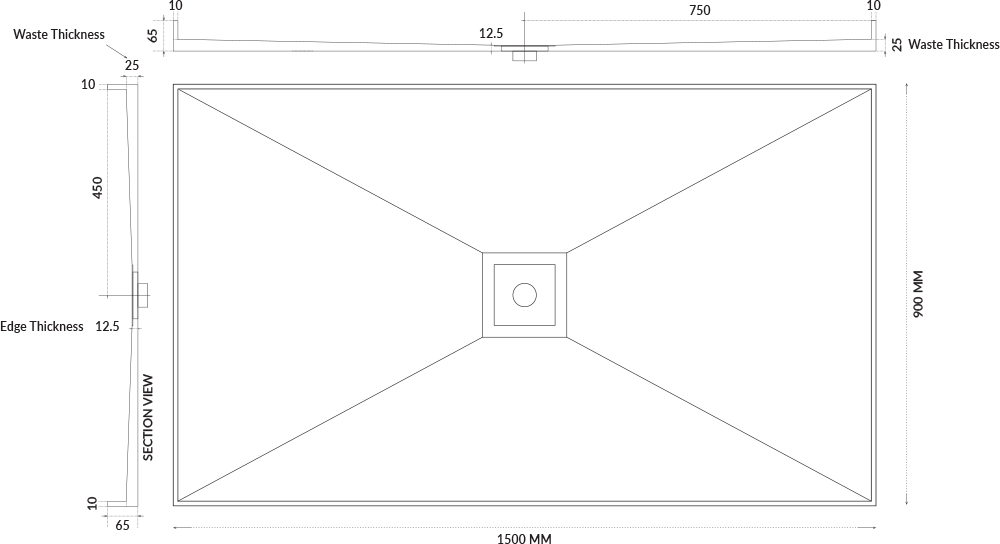 Universal Tile Over Tray - Lipped Centre Waste