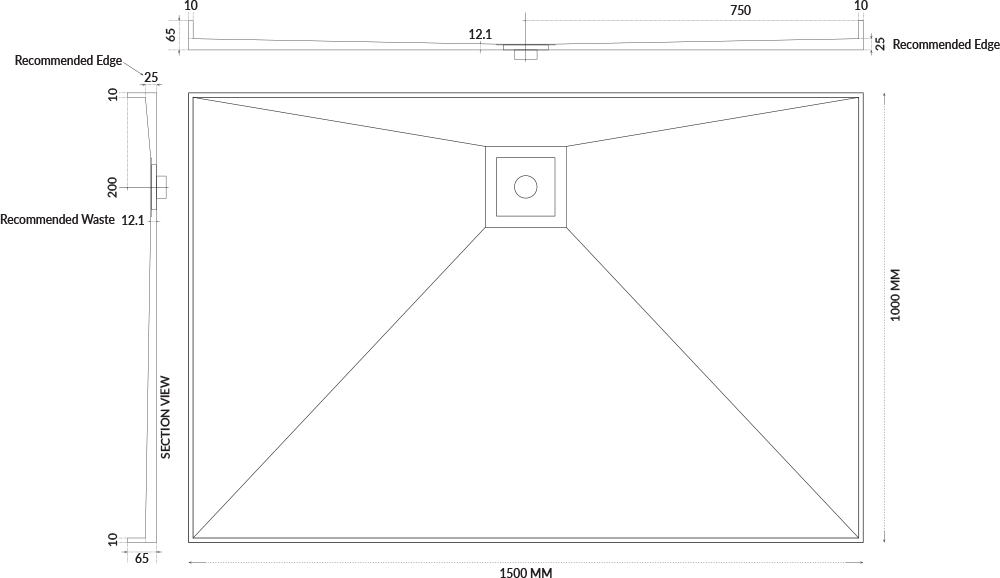 Universal Tile Over Tray - Lipped Rear Waste