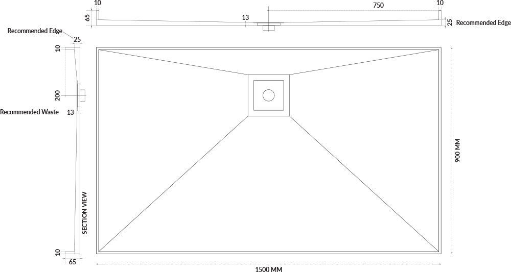 Universal Tile Over Tray - Lipped Rear Waste