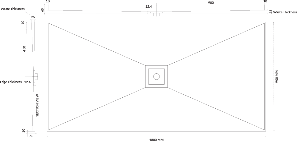 Universal Tile Over Tray - Lipped Centre Waste