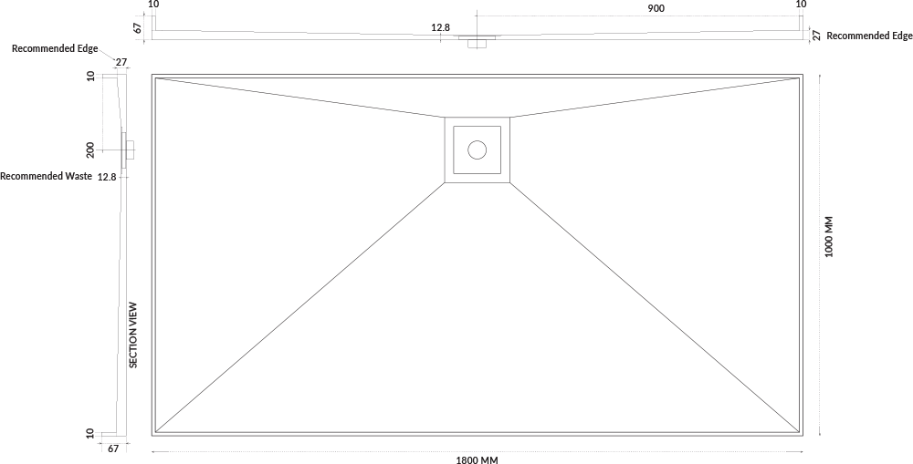 Universal Tile Over Tray - Lipped Rear Waste