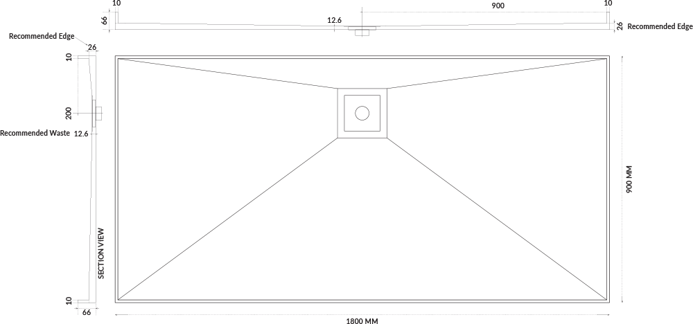 Universal Tile Over Tray - Lipped Rear Waste