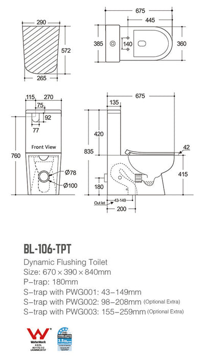 BL-106-TPT Modica Vortex Flush Toilet