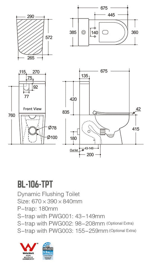 BL-106-TPT Modica Vortex Flush Toilet