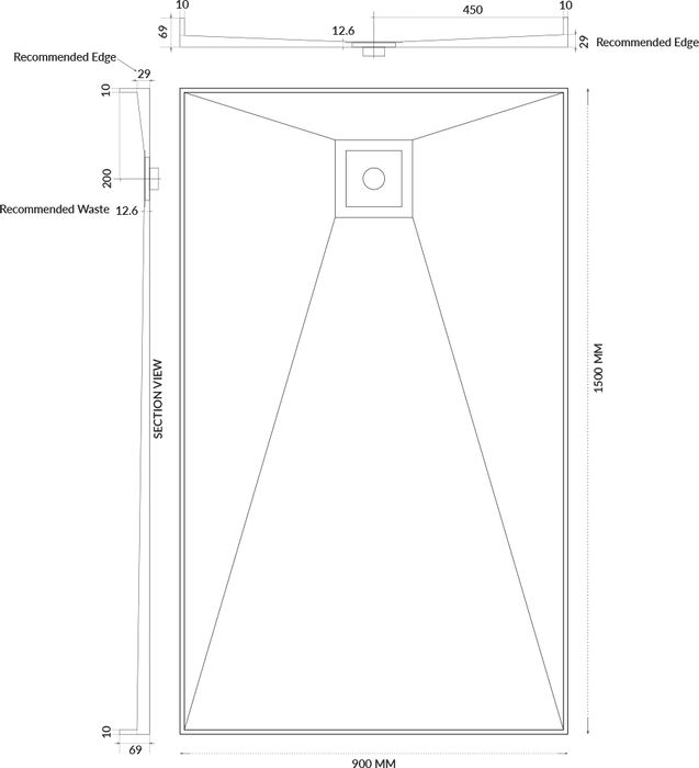 Universal Tile Over Tray - Lipped Rear Waste