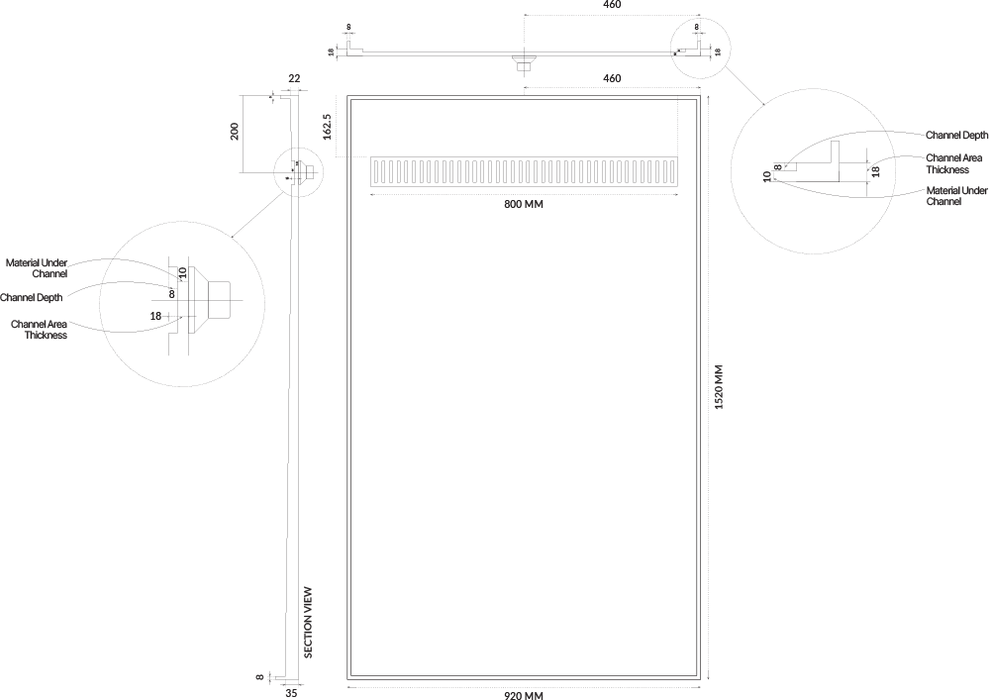 Universal Tile Over Tray - Lipped Channel Grate
