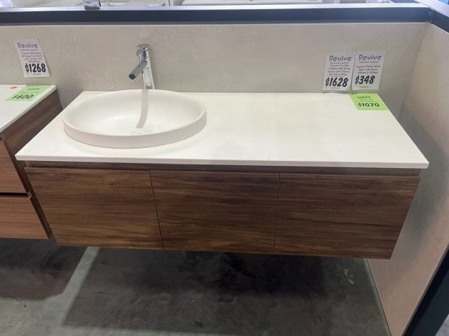 Glacier Pro Slim Wall Hung Vanity 1200mm With Cherry Pie Top and Dignity Matte White Semi Inset Basin - $1070