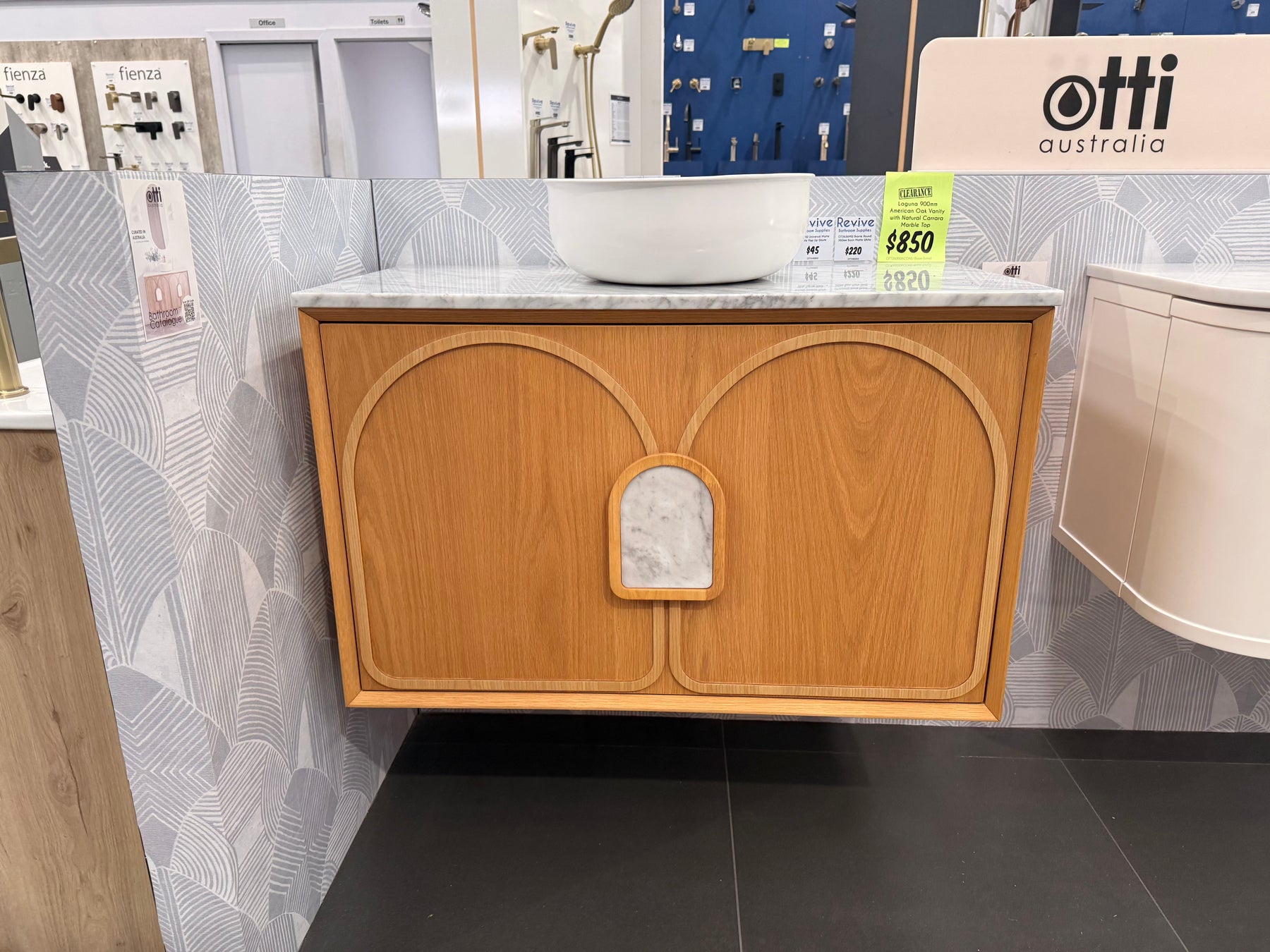 Laguna 900mm American Oak Vanity with Natural Marble Top - $850