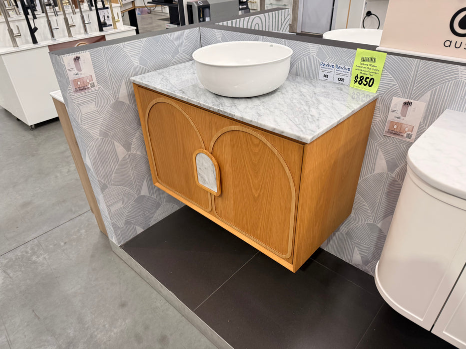 Laguna 900mm American Oak Vanity with Natural Marble Top - $850