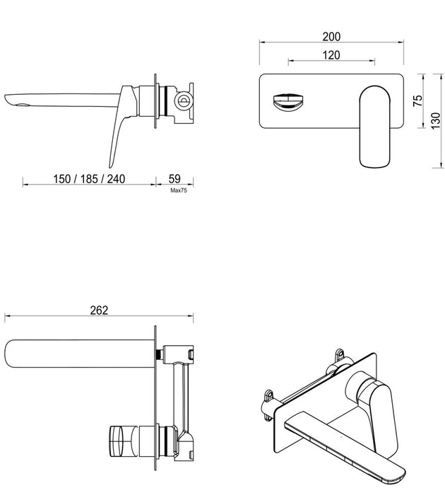 Kaza Wall Basin/Bath Mixer On Plate