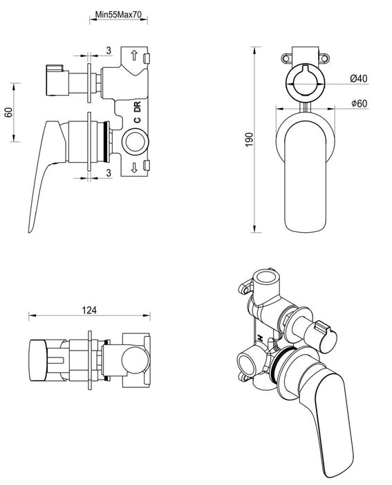 Kaza 2 Piece Diverter Mixer