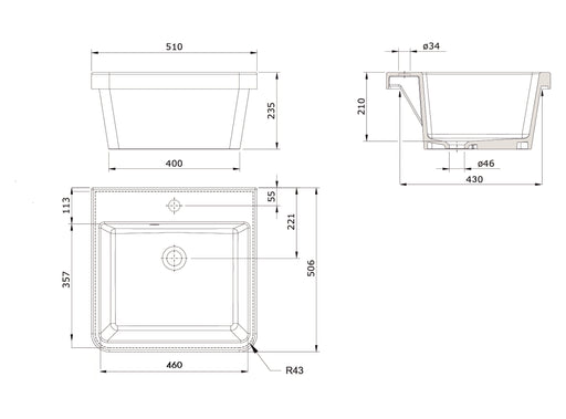 Ravine 51x51 Fire Clay Inset Laundry Sink White - $498