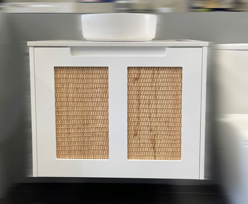 Santiga Matte White Rattan Wall Hung Vanity